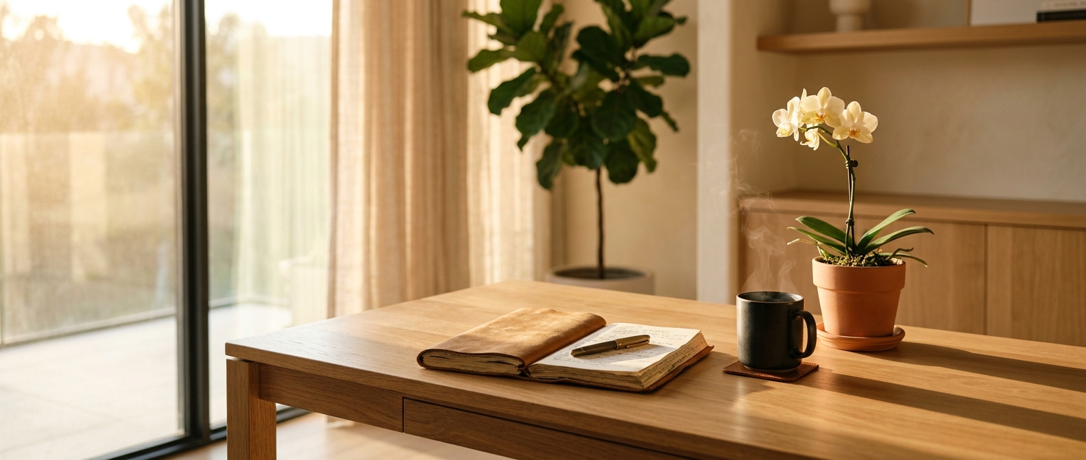 Coaching workspace with warm natural light